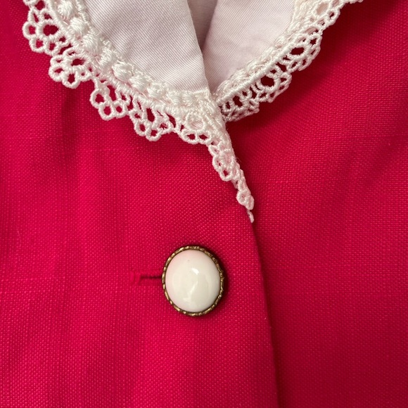 Vintage 80s 90s Hot Pink Blazer with Lace Collar - Picture 6 of 15